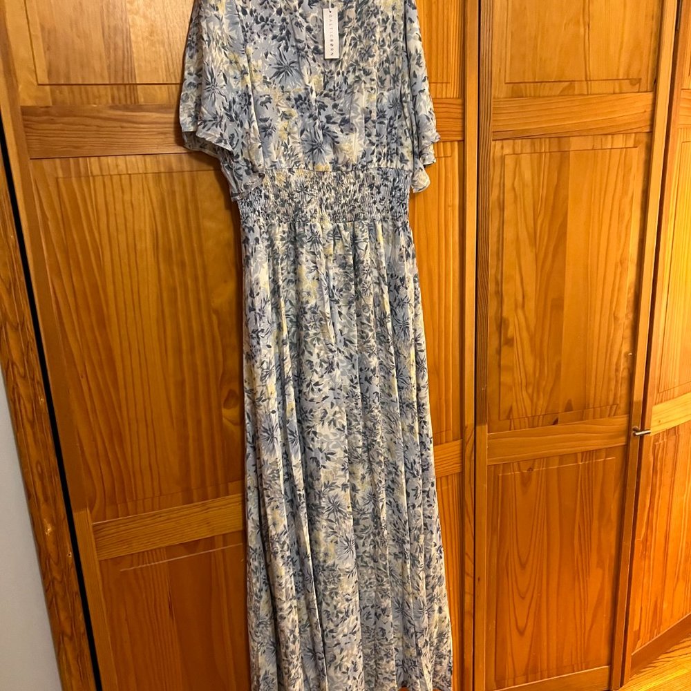 Baltic Born Verona Smocked Maxi Dress White & Blue Print